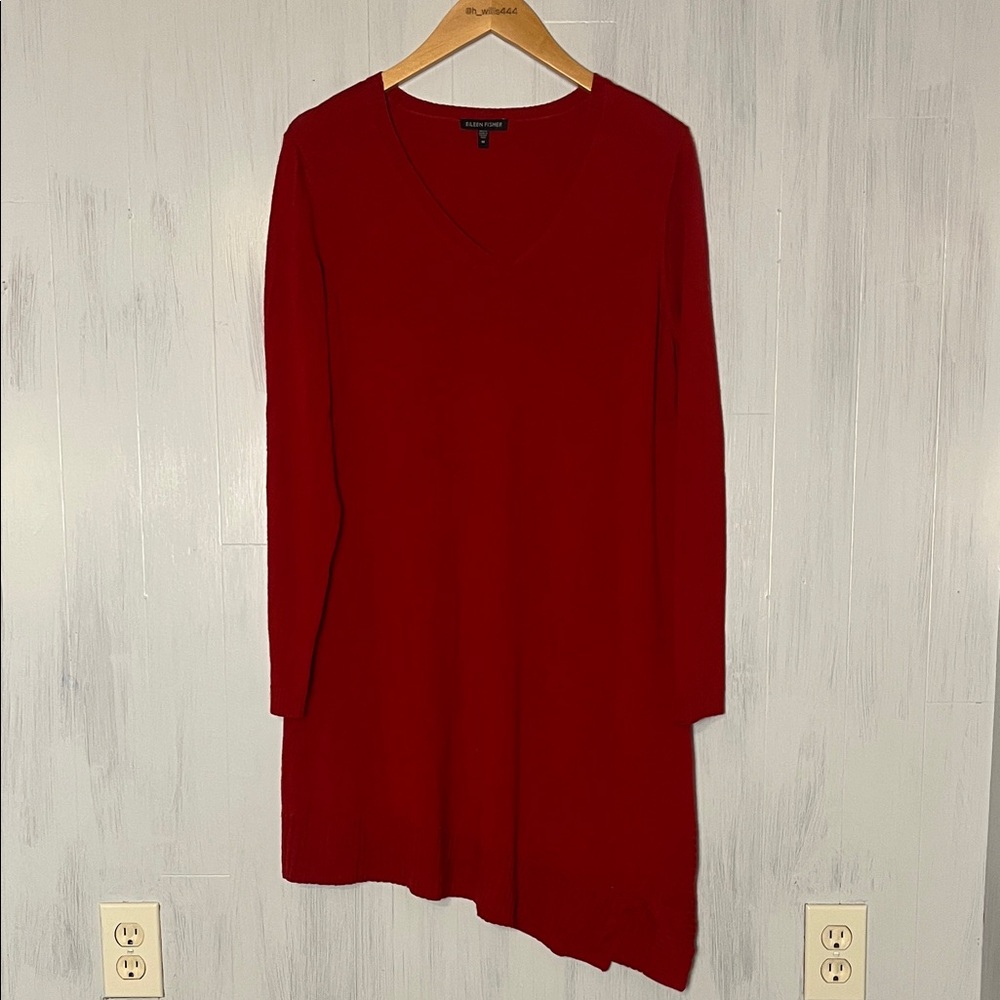 Eileen Fisher Red‎ Merino Wool Asymmetrical Tunic Sweater Size M